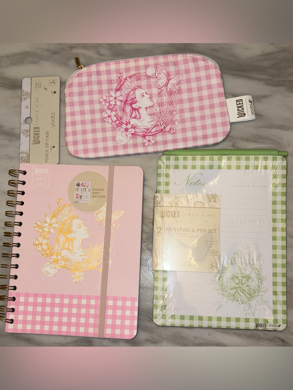 Yoobi Wicked Katie Kime Glinda & Elphaba Journal Pencil Pouch Notepad Set NWT